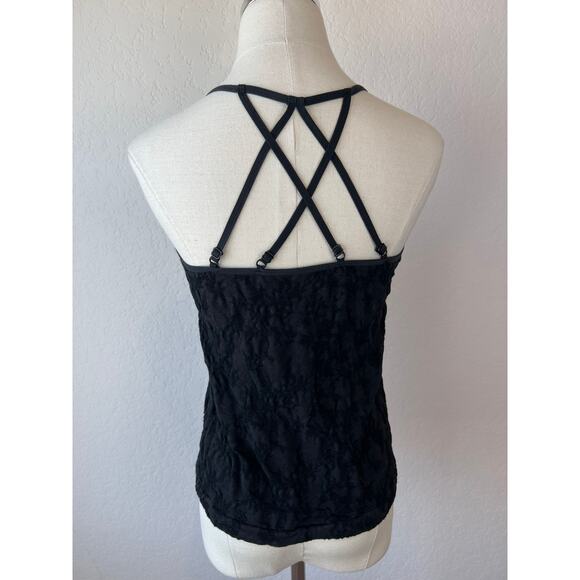 Anthropologie Black Strappy Back Tank Top Floral size Medium - Picture 2 of 6